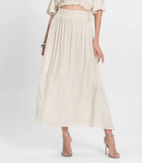 Saia Midi Feminina Cós Com Elástico Endless Bege