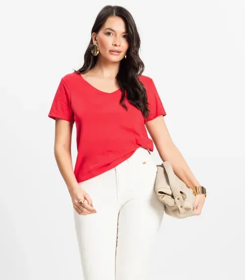 Blusa Básica Feminina Meia Malha Rovitex Vermelho