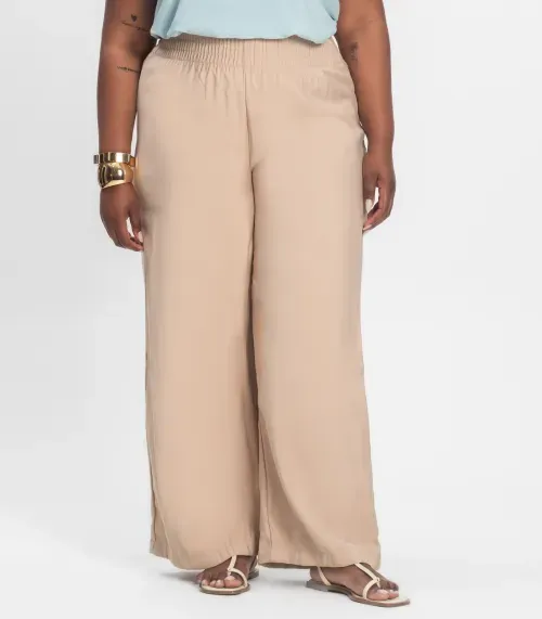 Calça Pantalona Plus Size Secret Glam Bege