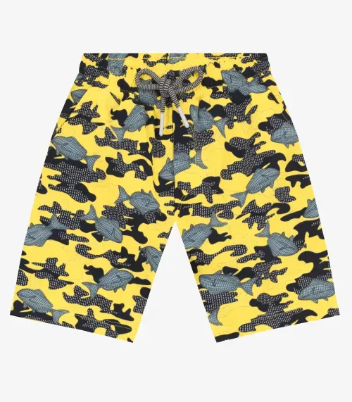Bermuda Infantil Estampa De Peixes Trick Nick Amarelo
