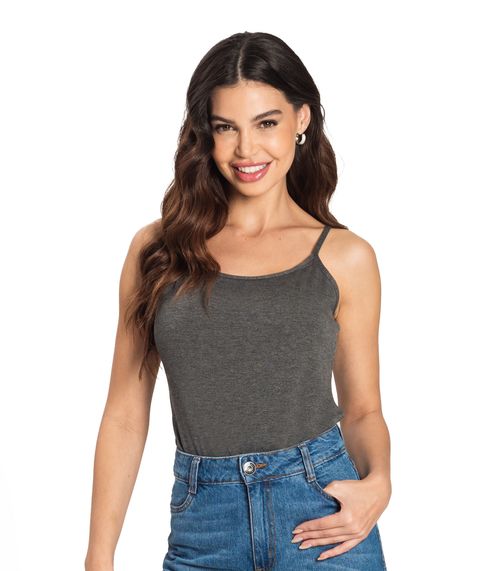 Blusa de Alça Feminina Viscotorcion Básica Rovitex Cinza