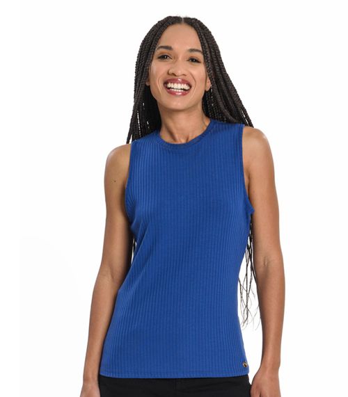 Regata Feminina Ribana Canelada Rovitex Azul