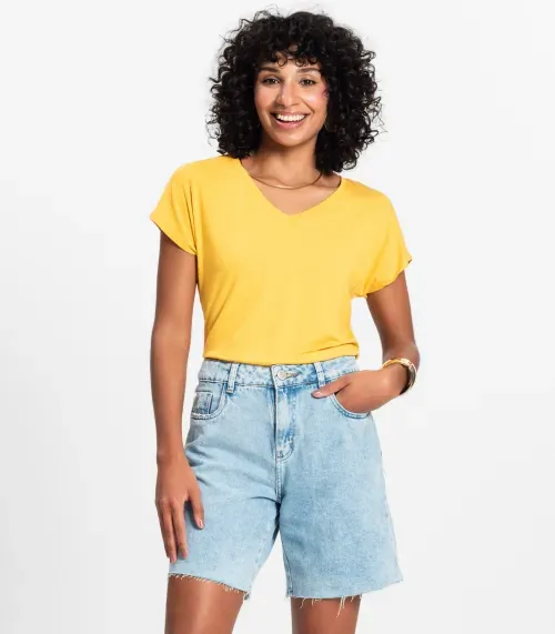 Blusa Feminina Viscotorcion Rovitex Amarelo