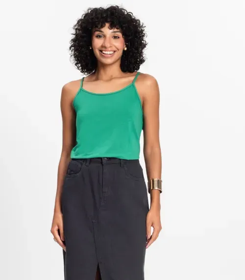 Blusa de Alça Feminina Viscotorcion Básica Rovitex Verde