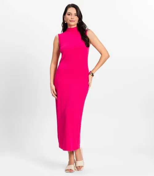 Vestido Midi Ribana Canelada Rovitex Rosa