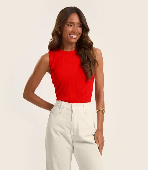 Regata Feminina Ribana Canelada Rovitex Laranja