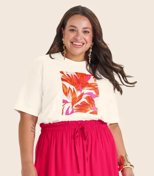 Camiseta Manga Curta Plus Size Secret Glam Bege
