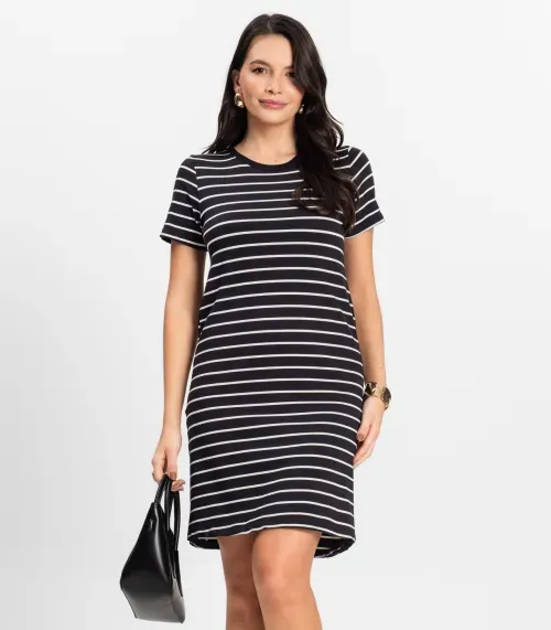 Vestido Feminino Listrado Rovitex Preto