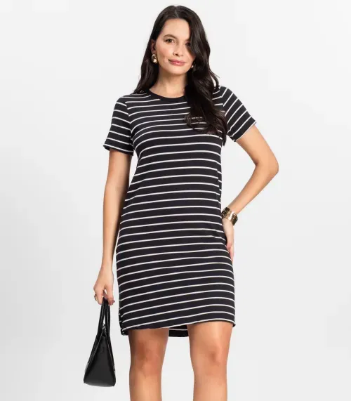 Vestido Feminino Listrado Rovitex Preto