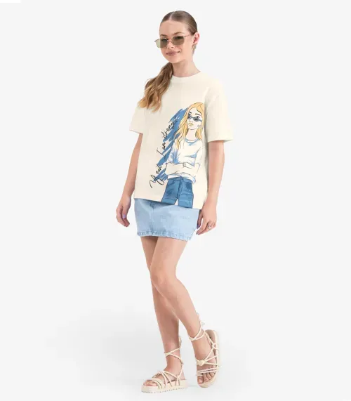 T- Shirt Juvenil em Meia Malha Minty Bege