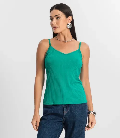 Blusa De Alça Feminina Ribana Canelada Rovitex Verde
