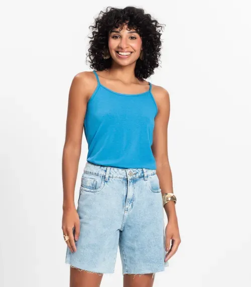 Blusa de Alça Feminina Viscotorcion Básica Rovitex Azul