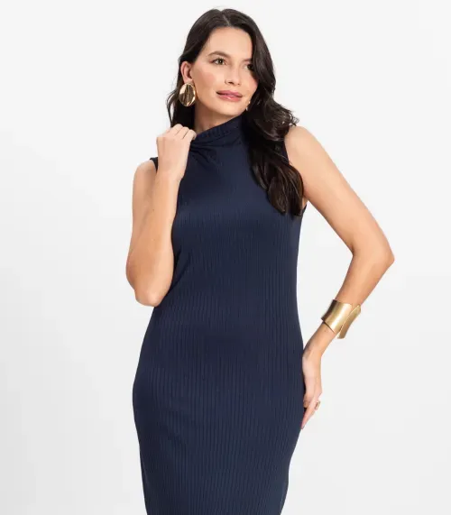 Vestido Midi Ribana Canelada Rovitex Azul