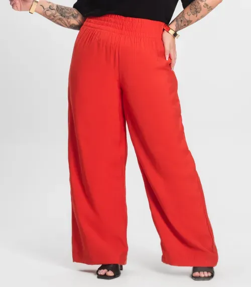Calça Pantalona Plus Size Secret Glam Laranja