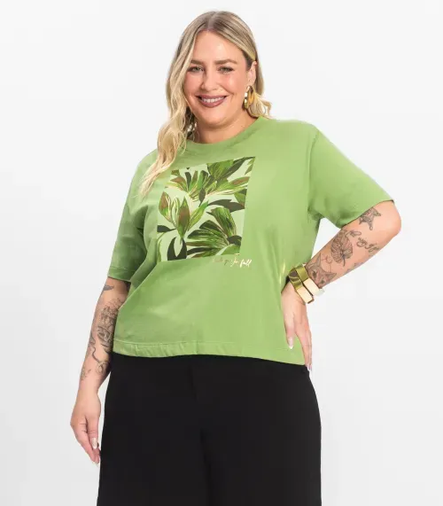 Camiseta Manga Curta Plus Size Secret Glam Verde