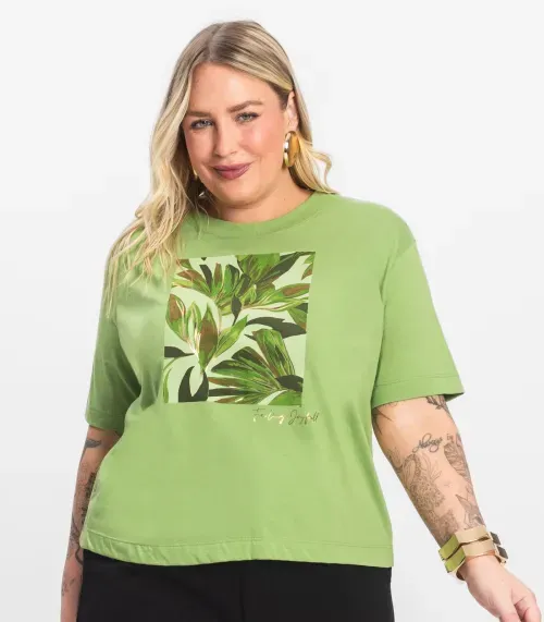 Camiseta Manga Curta Plus Size Secret Glam Verde