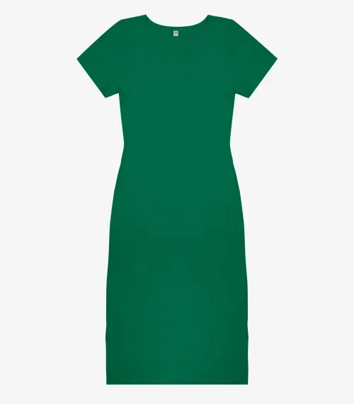 Vestido Midi Ribana Canelada Básico Rovitex Verde