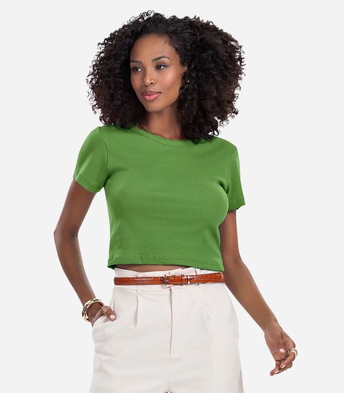 Blusa Cropped Ribana Básica Rovitex Verde