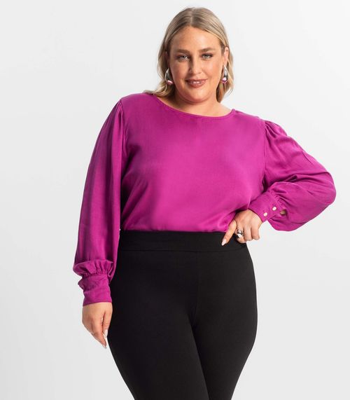 Blusa Plus Size Feminina Manga Longa Secret Glam Roxo