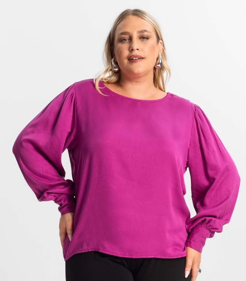 Blusa Plus Size Feminina Manga Longa Secret Glam Roxo