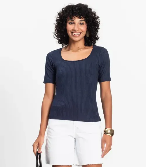 Blusa em Ribana Canelada Rovitex Azul