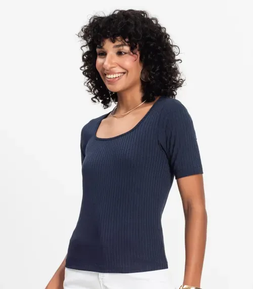Blusa em Ribana Canelada Rovitex Azul