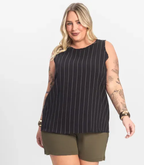Regata Feminina Plus Size em Visco Secret Glam Preto