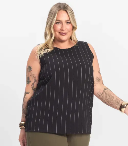 Regata Feminina Plus Size em Visco Secret Glam Preto