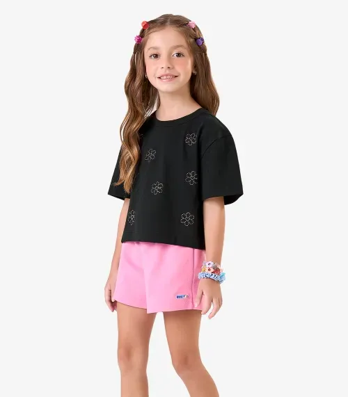 Conjunto Blusa com Shorts Meia Malha Rovi Kids Preto