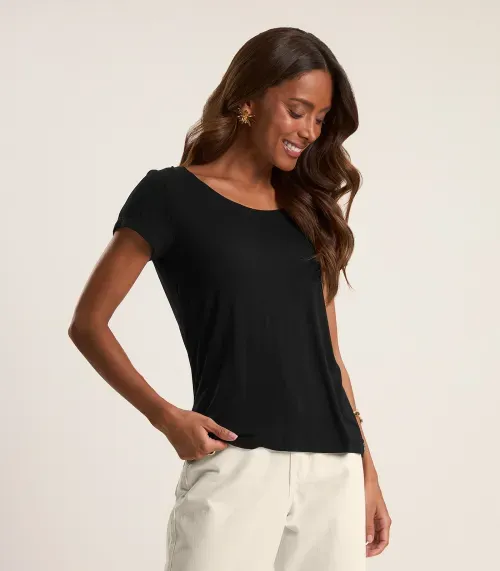 Blusa Feminina Viscotorcion Básica Rovitex Preto