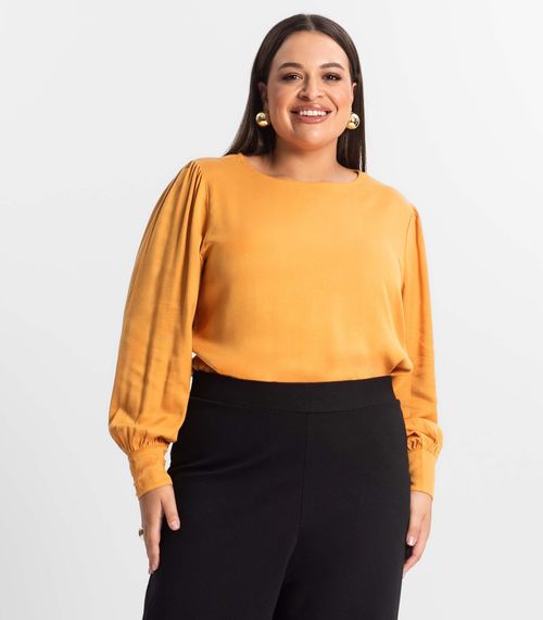 Blusa Plus Size Feminina Manga Longa Secret Glam Marrom