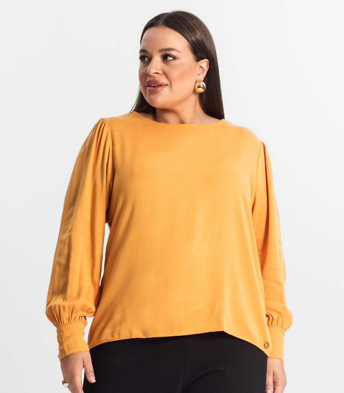 Blusa Plus Size Feminina Manga Longa Secret Glam Marrom