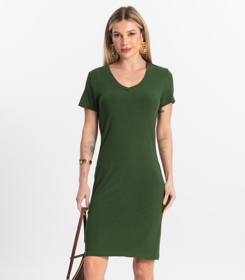Vestido Feminino Em Ribana Canelada Rovitex Verde