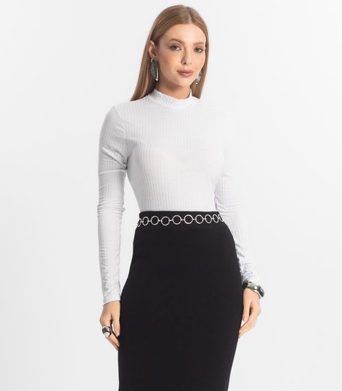 Blusa Manga Longa Feminina Canelada Select Branco