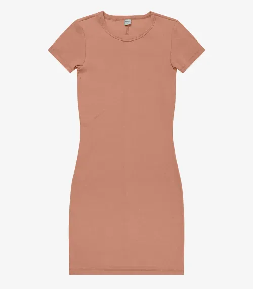 Vestido Acinturado Em Ribana Canelada Rovitex Marrom