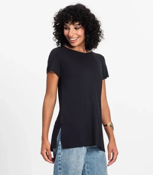 Blusa Básica Alongada Feminina Rovitex Preto