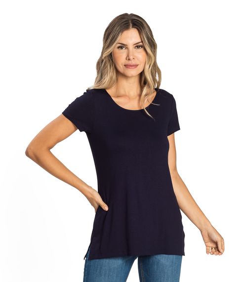 Blusa Básica Alongada Feminina Rovitex Azul