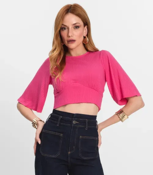 Blusa De Ribana Canelada Feminina Endless Rosa