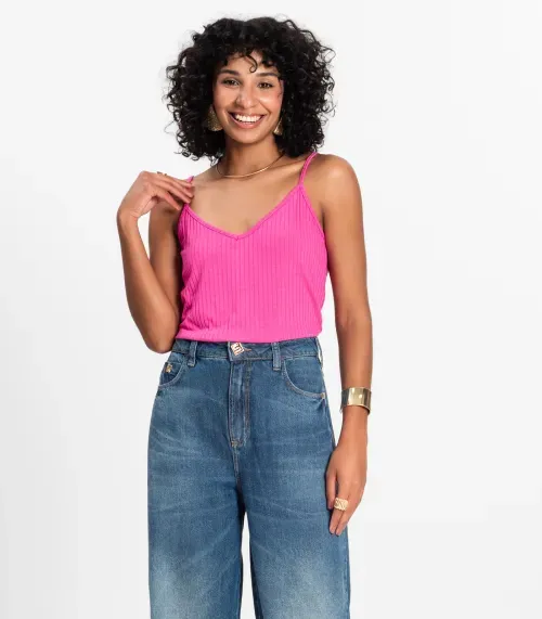 Blusa De Alça Feminina Ribana Canelada Rovitex Rosa