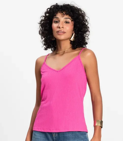 Blusa De Alça Feminina Ribana Canelada Rovitex Rosa