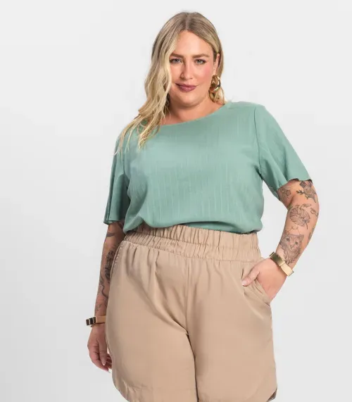 Blusa Plus Size Manga Curta Secret Glam Verde