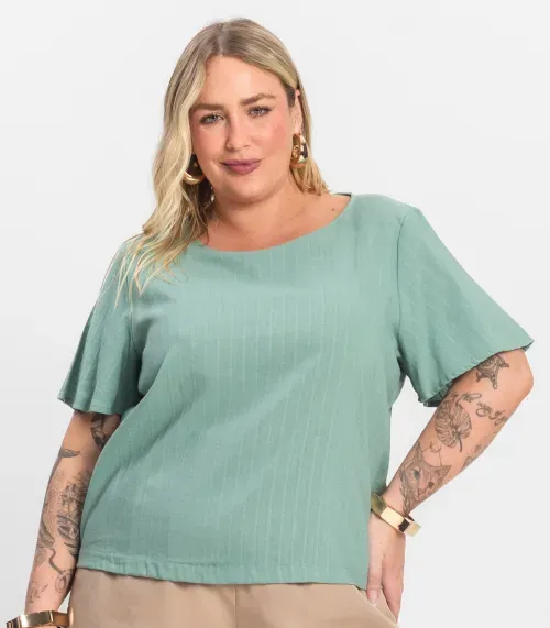 Blusa Plus Size Manga Curta Secret Glam Verde