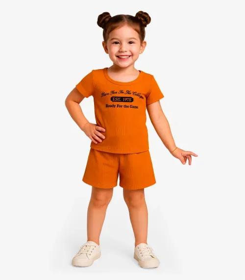Conjunto Menina Infantil Blusa e Shorts Select Laranja