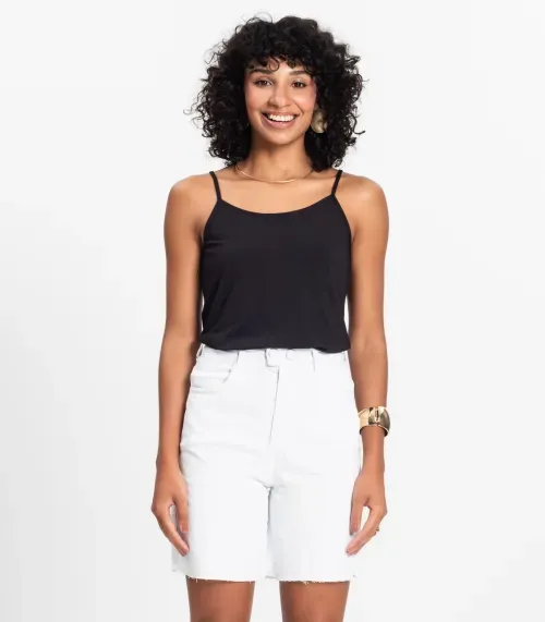 Blusa de Alça Feminina Viscotorcion Básica Rovitex Preto