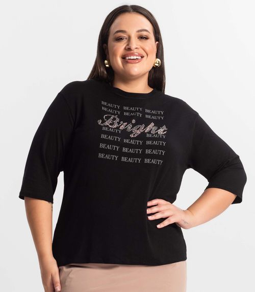 Blusa Feminina Plus Size Manga 3/4 Secret Glam Preto