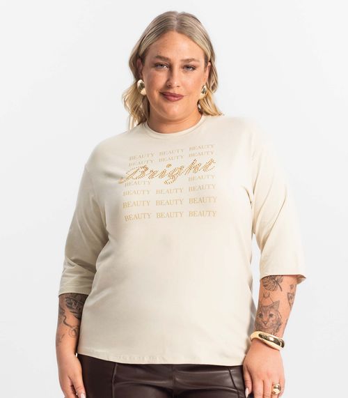Blusa Feminina Plus Size Manga 3/4 Secret Glam Bege