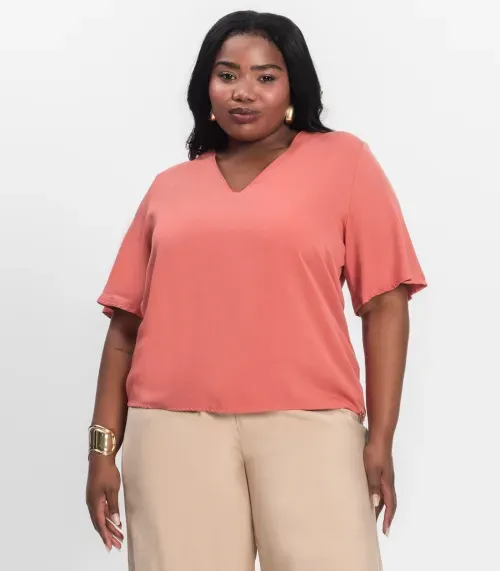 Blusa Manga Curta Plus Size Secret Glam Laranja