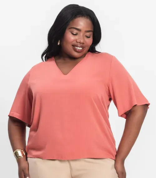 Blusa Manga Curta Plus Size Secret Glam Laranja