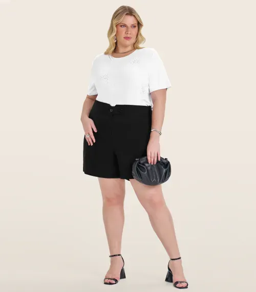 Blusa Manga Curta em Viscotorcion Secret Glam Branco