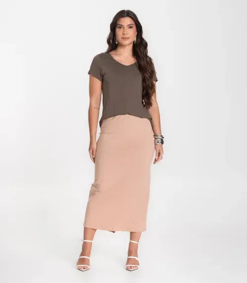 Saia Feminina Midi Infinita Cor Marrom